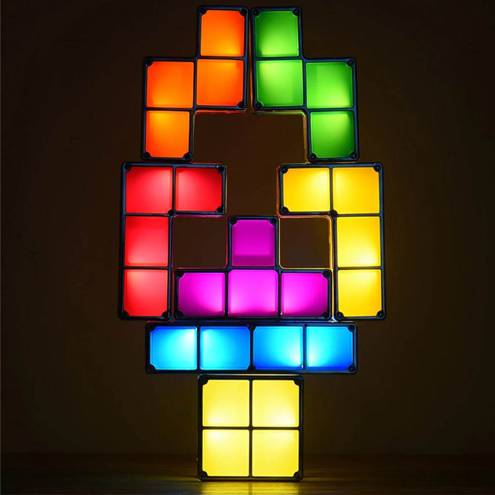 Ночник тетрис блок сделай сам декоративный конструктор светодиодный энергосберегающий разноцветная атмосферная лампа-головоломка ночник