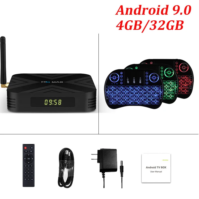 H6 MAX 4 ГБ 32 ГБ Android 9,0 tv BOX Allwinner H6 четырехъядерный 2,4G wifi 4K H.265 внешний wifi 100M Lan Смарт медиаплеер - Color: TV BOX with i8