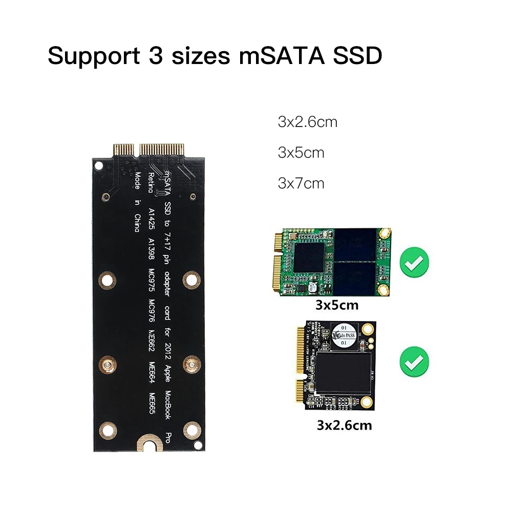 MSATA SSD до 7 + 17Pin адаптер карта для 2012 Apple Macbook Pro Retina A1425 A1398 Mini PCI E SATA конвертер