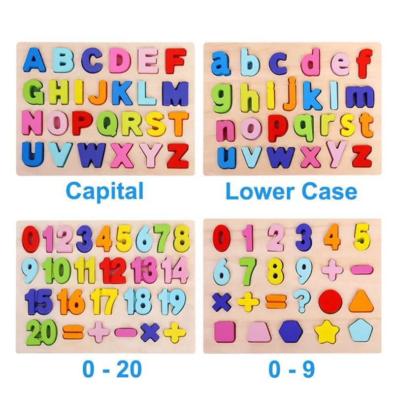 Jigsaw Letter Alphabet Number Puzzle Preschool Educational Baby Toys for Children ABC Puzzle Digital Wooden Toys Early Learning