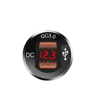 

Taidacent Car Charger Voltmeter Aluminum Alloy Mobile Phone Charger QC3.0 Dual USB Voltmeter Motorcycle USB Digital Voltmeter