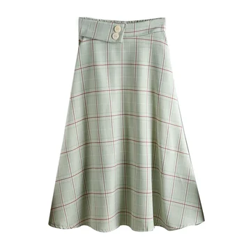 

Ynncnik Spring Summer New Fresh Literary Zipper Skirt 2020 Women Plaid A-Line High Waist Elastic Skirts W132