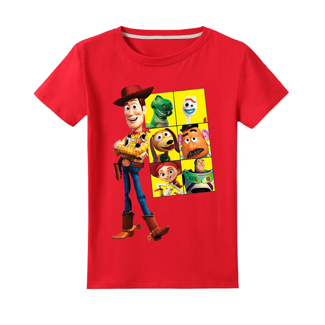 T1078-red Новая детская футболка из хлопка с героями мультфильмов «История игрушек» Детская Хлопковая футболка «Тикток», «Базз Лайтер», «Вуди», летняя одежда - Цвет: T1078-red