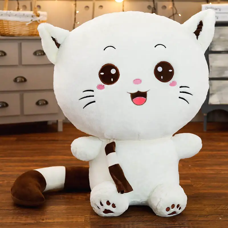 Большая Милая кошка с большим лицом, Белоснежная улыбка, котенок, кошка, мягкие плюшевые игрушки, лучшие подарки для детей, высокое качество - Цвет: brown laugh scarf