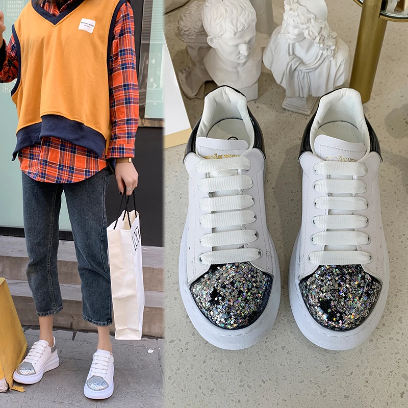 

Tyburn 2020 Spring New Thick-soled Fashion Breathable Retro Women's Casual Sports Shoes Sequins Small White Shoes Board Shoes
