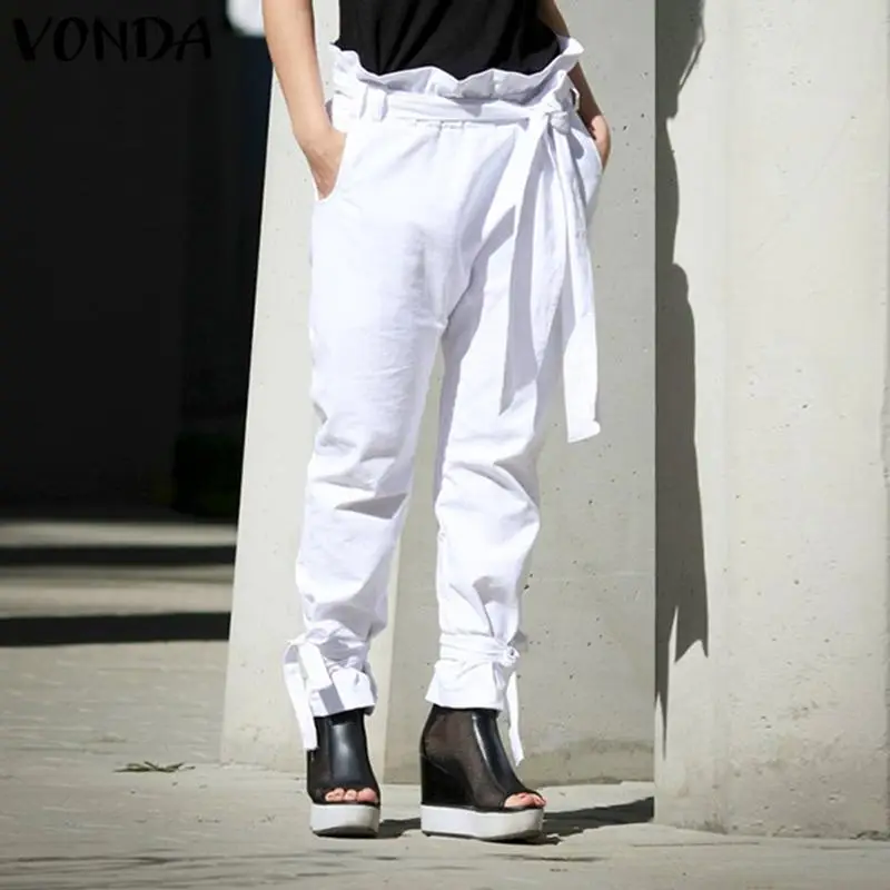 VONDA S-5XL, женские брюки,, женские повседневные свободные штаны с поясом размера плюс, комбинезоны с высокой талией, уличная одежда, Pantalon больше размера d