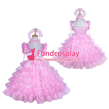 

sissy maid baby Pink satin glass silk lolita dress tiered skirt cosplay costume Tailor-made[G3875]