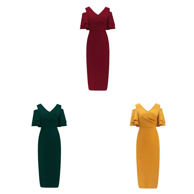 Летнее женское Клубное платье Vestidos, вечерние платья знаменитостей, желтое красное платье с рюшами, короткий рукав-бабочка, Клубные платья миди