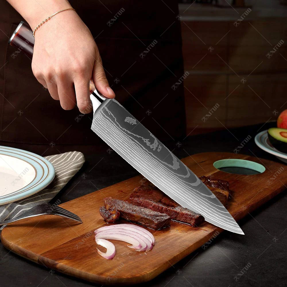 Kitchen Knife Set Imitation Damascus Pattern Professional Chef knife Meat Cleaver Slicing Santoku knife Kitchen Accessory kitchen knives