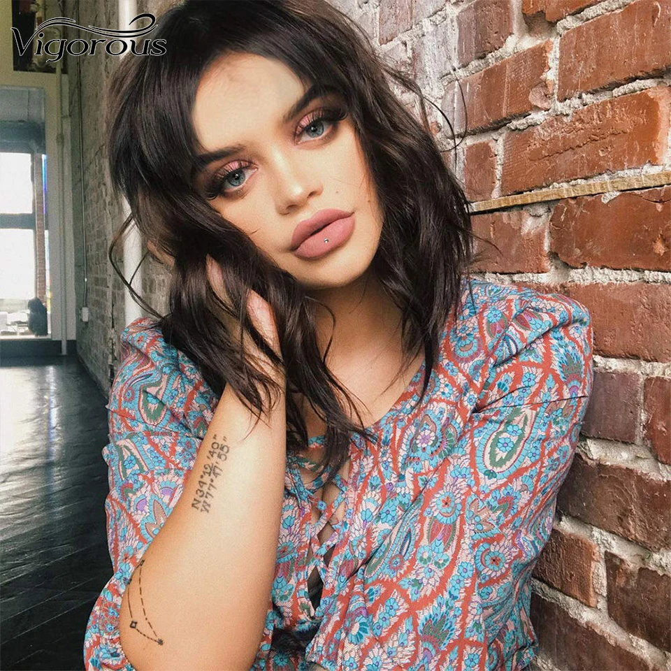

Vigorous Natural Wave Wig Short Black Wig Synthetic Wigs for Women Middle Part Heat Resistant Fiber Hair
