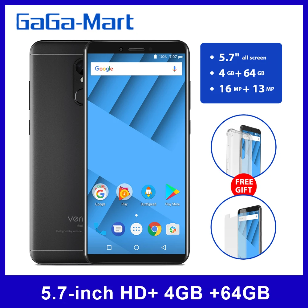 Vernee M6 4G мобильный телефон 18:9 5 7 дюймовый HD + дисплей MT6750 Восьмиядерный 4 Гб 64 16 Мп 13
