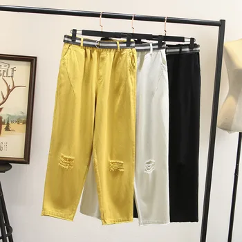 

Autumn Slim Hole Harlan Pants 200 Jin Fat Mm Straight Cylinder Feet Pants Increase Code Women's Wear 5512