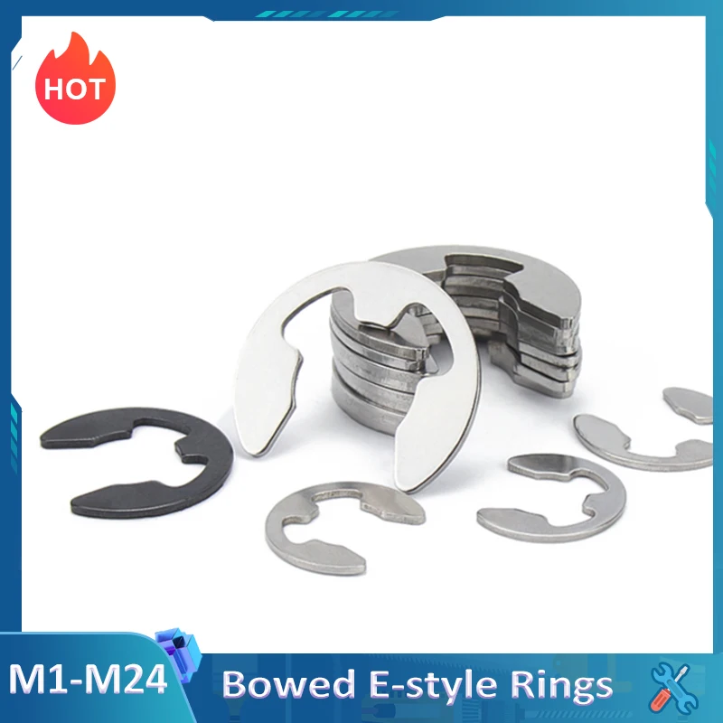 

5-200Pcs M1.2 M1.5 M2 M2.5 M3 M3.5 M4 M4.5 M5 M6 M7 M8-M16 E Clip Circlip Washer External Retaining Rings Bowed E-style Rings