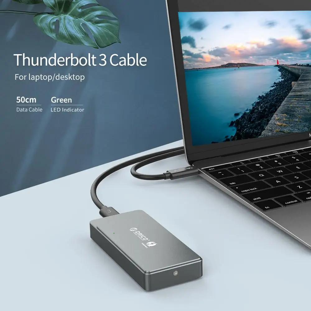 Чехол ORICO Thunderbolt 3 M.2 NVME SSD поддержка 40 Гбит/с алюминий с кабелем для Mac Windows жесткий