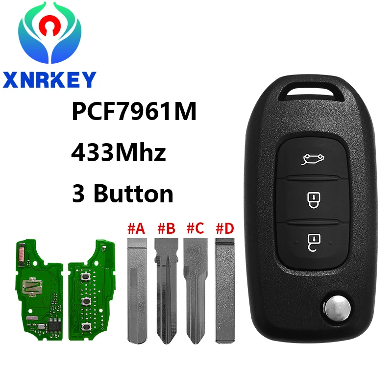 XNRKEY 3 Button Flip Remote Key PCF7961M/4A Chip 433Mhz 4 Types of Blades for Renault Kadjar Captur Symbol Kaptur Megane Car | Автомобили