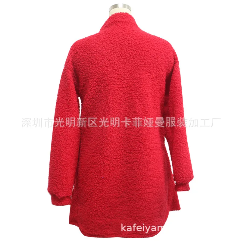 Европа и Америка AliExpress женское платье осень и зима свободный крой плюшевый Карманный кардиган пушистый средней длины пальто