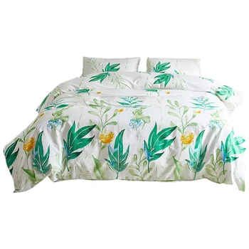 

Flower Quilt Set Soft Microfiber Filled Bedding Plant Flower and Green Leaf Pattern Quilt Set