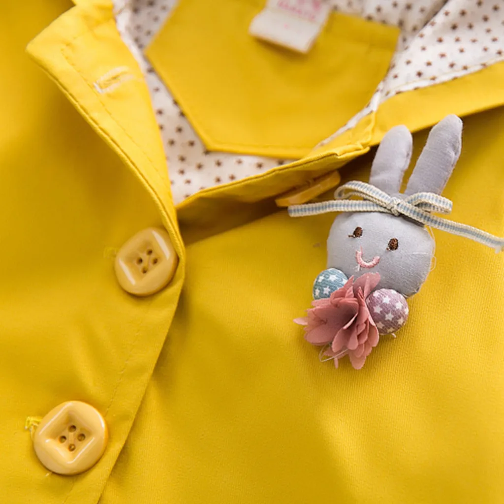 Непродуваемое пальто с капюшоном для девочки преддошкольного возраста с рисунком кролика и ушками модная верхняя одежда в стиле пэчворк для маленьких девочек, осенняя повседневная куртка
