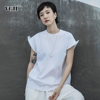 

VGH Casual Loose Women's T-Shirts O Neck Short Sleeve Minimalist Style T Shirts For Female Clothing 2020 Spring Fashion Tide
