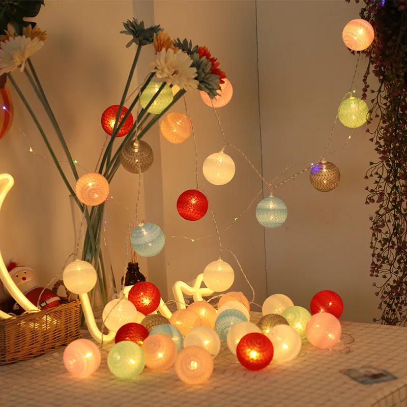 

Navidad 2019 Christmas Ornament LED Cotton Ball String Lights Garland Battery USB Fairy Lights Xmas Tree Home New Year Decor