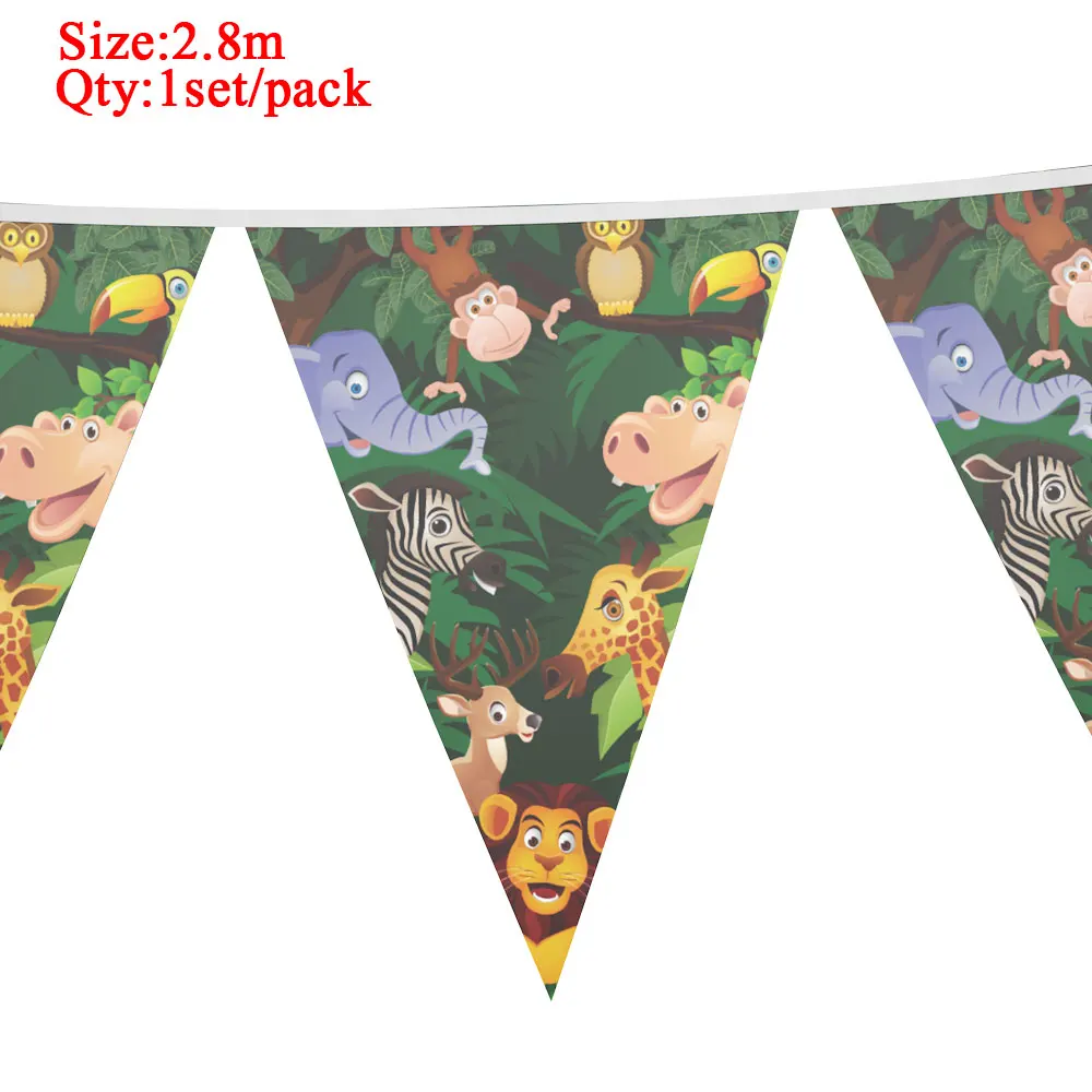 Flag-1set Мультяшные Джунгли животных Одноразовые Партии Посуда Наборы для детей день рождения Декор Салфетка под тарелку кружку скатерть вечерние принадлежности - Цвет: Flag-1set