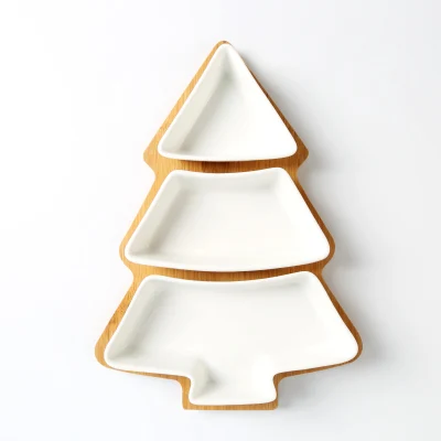 Christmas tree tray full set ceramic bamboo Snack plate fruit bowl dish plate tableware breakfast tray kitchen home supply 28cm - Цвет: A