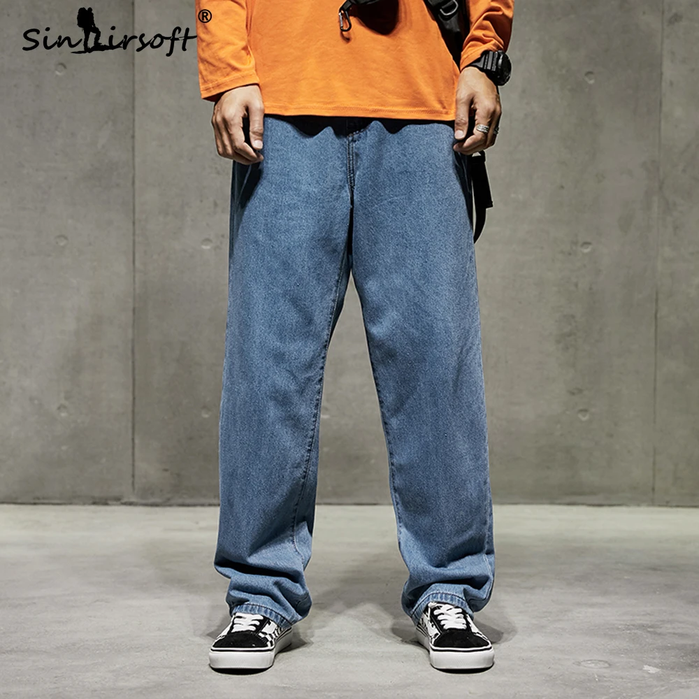 Goede 33 34 36 Denim mannen Losse Wijde Pijpen Broek Casual Streetwear Herfst Mode Broek mannen Effen Grote Pocket enkellange Jeans