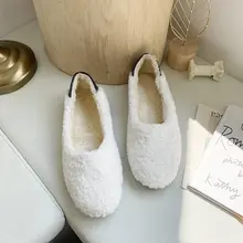 Женская милая плюшевая обувь на плоской подошве; Zapatos de mujer; женская обувь на плоской подошве; модные однотонные короткие плюшевые туфли-лодочки с закрытым носком