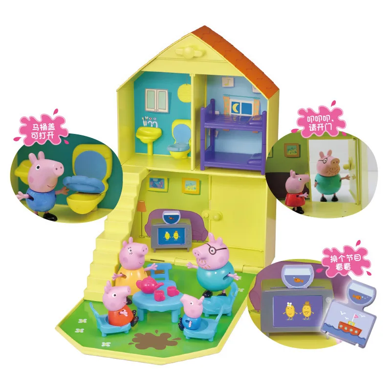 Peppa Pig House игрушки Джордж счастливая семья реальная сцена дом движение 4 Куклы Фигурки игрушки для детей Рождественский подарок