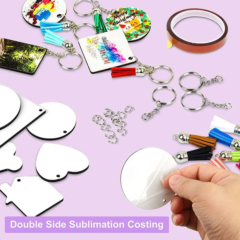 181 Pieces of Sublimation Blank,8 Shapes Sublimation Blank Sets, Tassel Keychain Ring, Suitable for DIY Craftsmanship