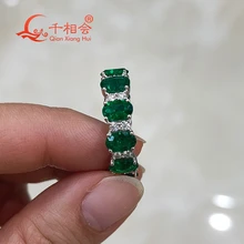 925 silver dark green color 4*6mm oval  shape Created Hydrothermal Muzo Emerald  with melee moissanite   Eternity Band jewelry