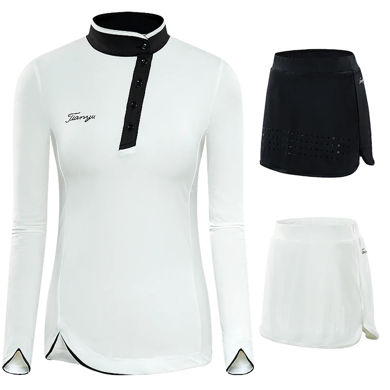 Women Skort Golf Skirt Sets Spring Autumn Sportswear Long Sleeve Shirts Ladies Slim Badminton Sports Golf Apparels