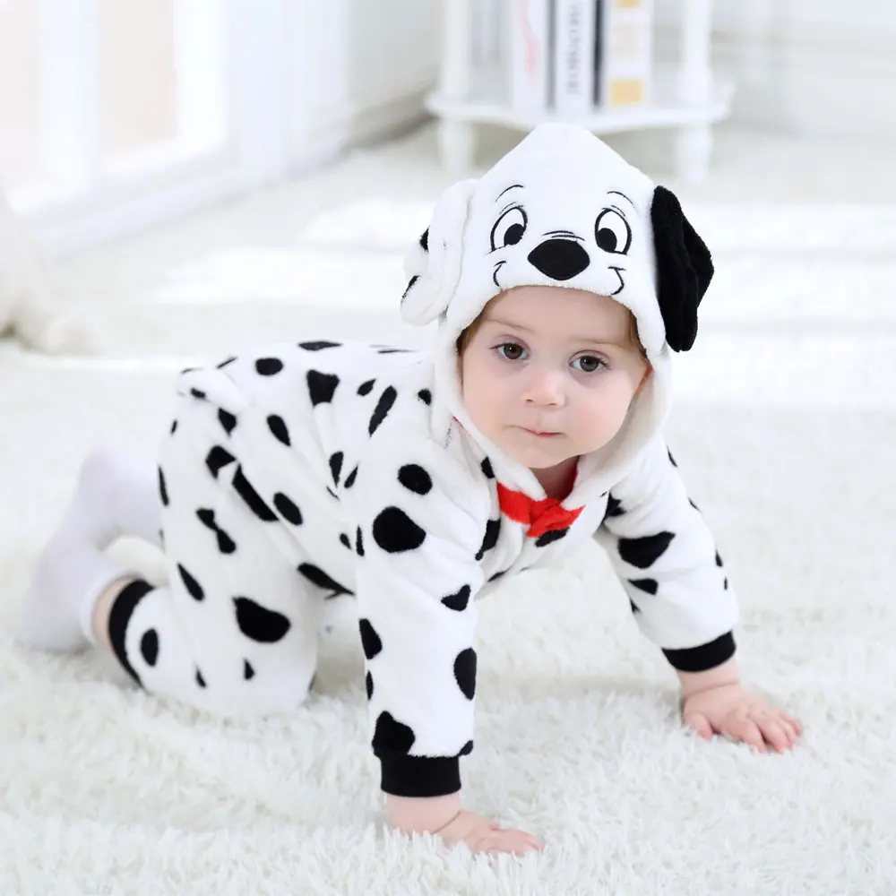 Umorden Baby Dalmatians Spotty Dog Costume Kigurumi Cartoon Animal Rompers Infant Toddler Jumpsuit Flannel Halloween Fancy Dress