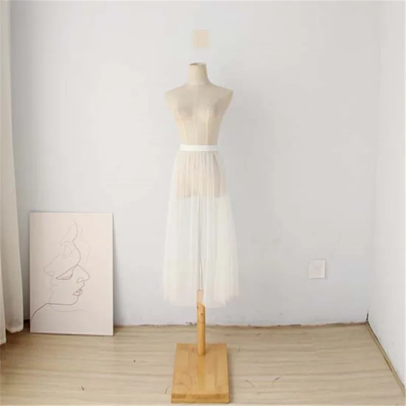 Single layer Mesh Skirts Women Autumn Winter Midi Skirts Casual Perspective Transparent Outer Wear Skirt Overskirt 271