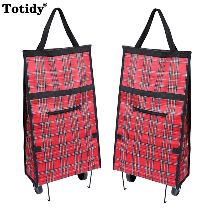 Compact Folding Reusable Shopping Trolley Bag with Wheels - Portable Food and Grocery Organizer