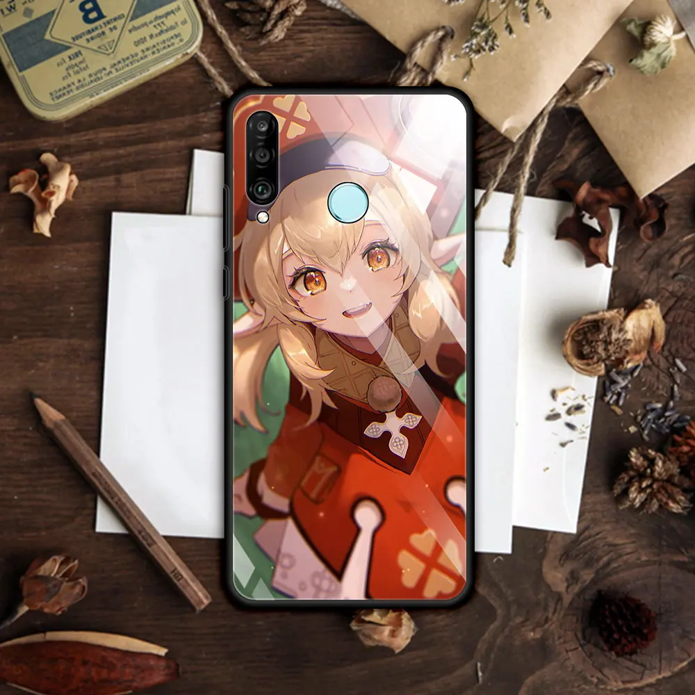 Glass Case for Huawei P30 Lite P40 Pro P Smart Z P20 Y7 Y9 Tempered Coque Y9a Honor 9X 20 Smartphone Housing Genshin Impact Cute