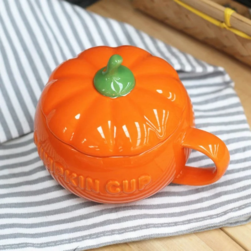 Household Halloween Cute Pumpkin Shape Creative Personality Ceramics With Cover Mug Home Office Drinking Utensils 1PC