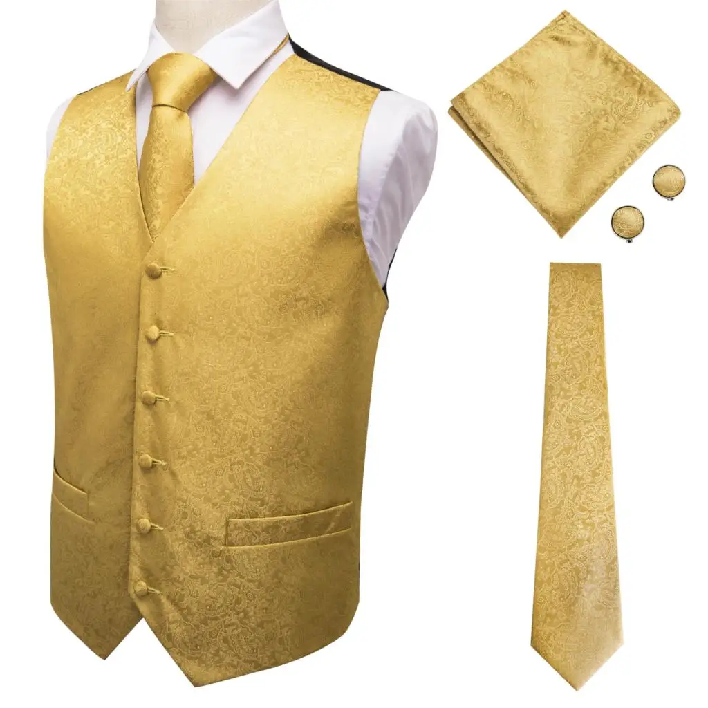 Vest for Men Gold Suit Vest Floral Waistcoat Slim-Fit Tuxedo Paisley Tie Set Cufflinks Gift for Wedding Business Hi-Tie VE-0009 Vest for Men Gold Suit Vest Floral Waistcoat Slim-Fit Tuxedo Paisley Tie Set Cufflinks Gift for Wedding Business Hi-Tie VE-0009