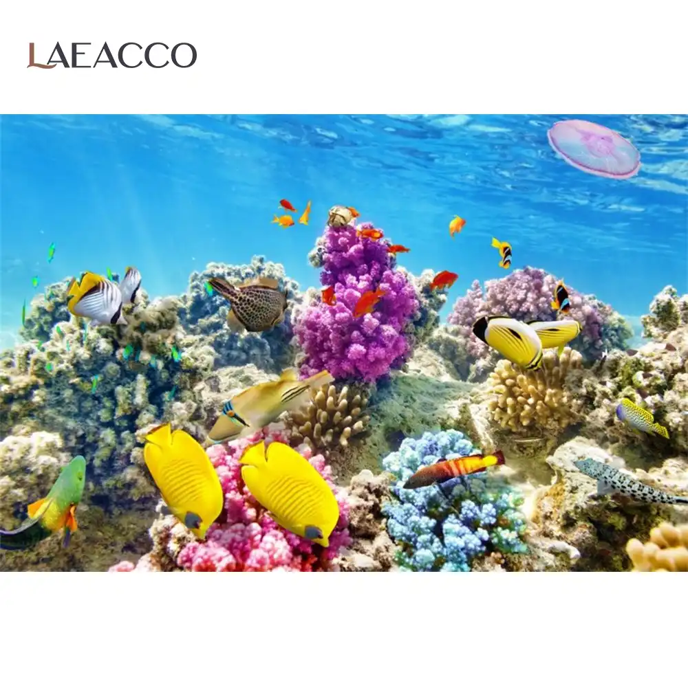 写真撮影の背景ベビー漫画魚の海の世界誕生日パーティーシェルパターンの写真背景 Photocall 写真スタジオ 背景 Aliexpress