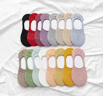 

Women's summer new mesh solid color light mouth invisible socks gray