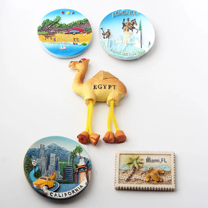 

Goa Califonia Ashgabat Miami Egypt Fridge Magnets Souvenirs 3D Resin Cartoon Decorative Refrigerator Magnetic Stickers for Kids