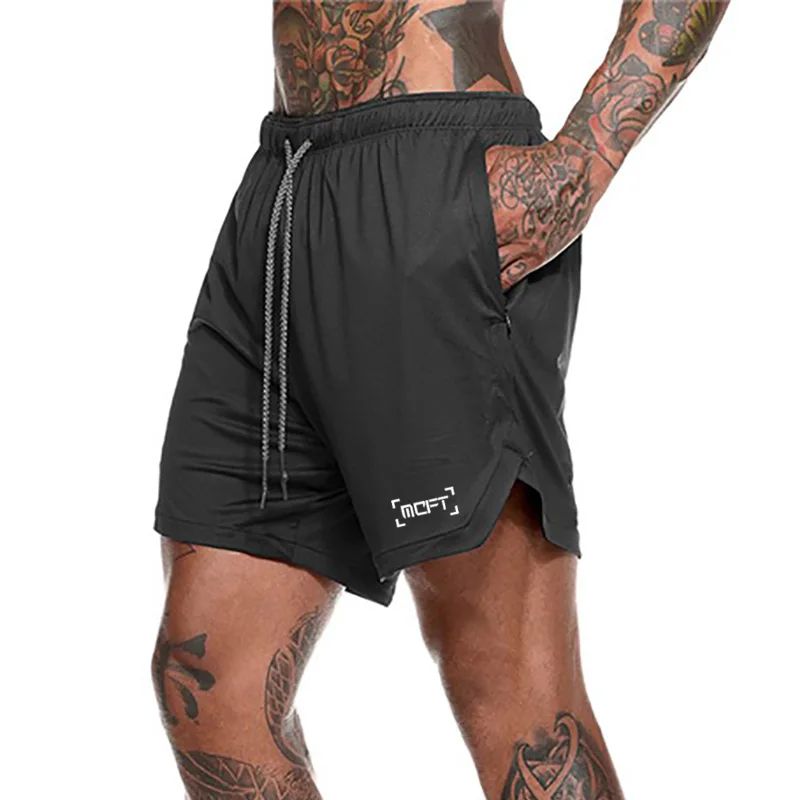 

Men's Fitness Shorts Mens 2 in 1 Gyms Shorts Male double-deck Mesh Quick Drying Security Pocket Shorts Jogging Shorts Men