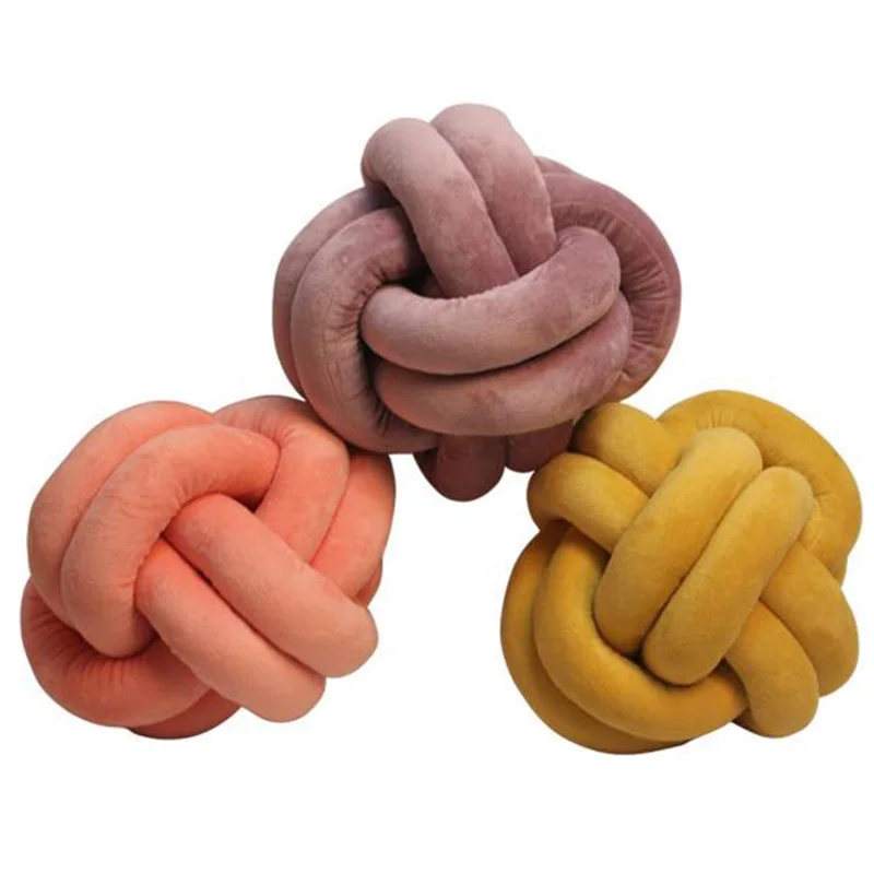 

2019 HOT Home Ball Plush Pillow 25*25cm European Bed Shaped Knot Pillow Children's Sofa Pillow DIY Hand Knotted Ball Pillow