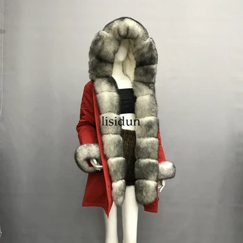 

High Quality Hooded real rex rabbit fur liner parkas wholeskin rabbit women fur coat natural fox fur jacket real fur parka femme