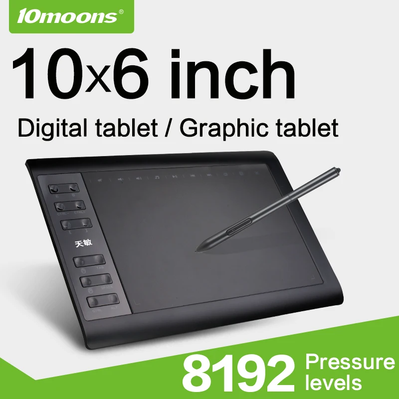 10moons 10x6 Polegada tablet de desenho gráfico, 8192 níveis de tablet digital sem necessidade de carga, caneta