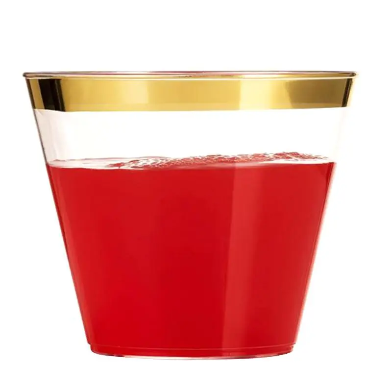 60 Gold Plastic Cups 9 Oz Clear Plastic Cups Old Fashioned Tumblers Gold Rimmed Cups Fancy Disposable Wedding Cups