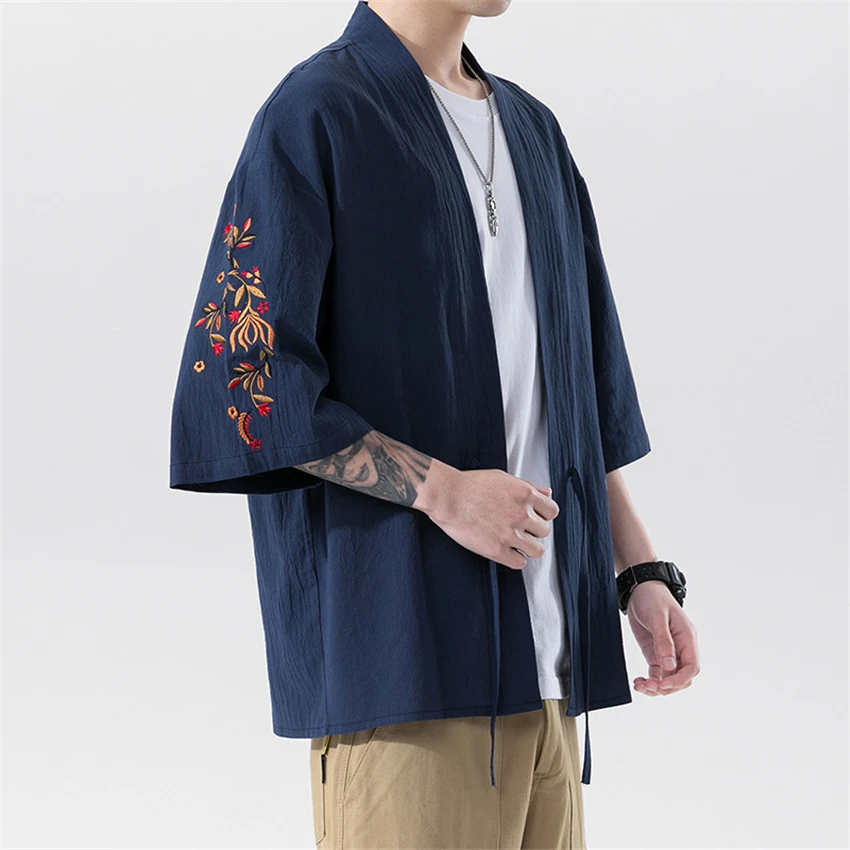

Японская традиционная одежда, мужская куртка Haori, кимоно самурая, летние повседневные свободные топы, Ретро Уличная одежда, кардиган, Халат