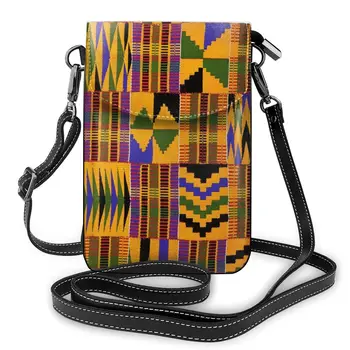 

Women's Cell Phone Purse Afro Headboards Fabric Print Messenger Bag Hasp Cross Wallets Leather Shoulder African Ethnic Handbags
