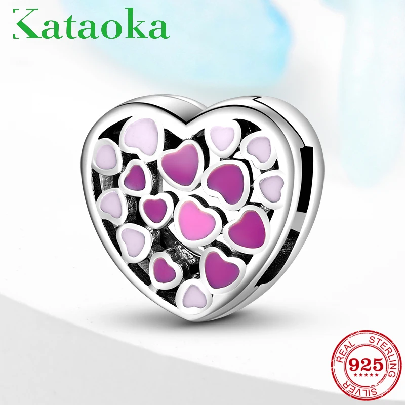

New 925 Sterling Silver Pink enamel hearts Clip charms Fit Original reflection Bracelet For Women Fashion Jewelry making