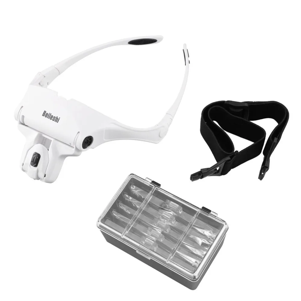 

Multiple lens Magnifying Glasses 9892B1 Magnifier Interchangeable 5 Pcs Lenses Headband 2LED Head Lamps